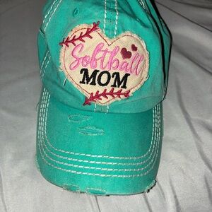 Turquoise "Softball Mom" Heart Patch Cap